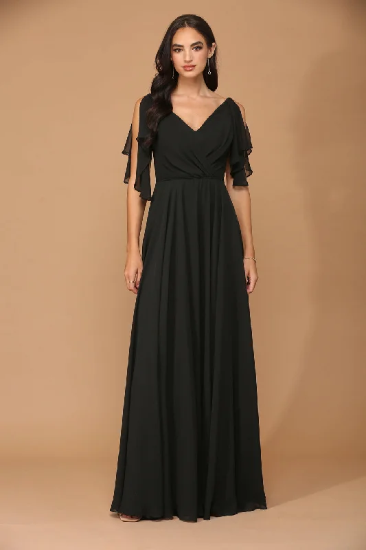 maxi dresses with adjustable strapsBlack 4XL Long Formal Flutter Sleeves Dress Sale