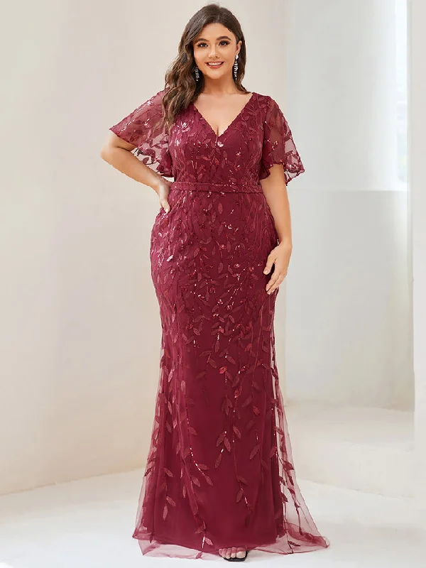 maxi dresses with flutter sleevesBurgundy 22 Formal Long Plus Size Dress Sale