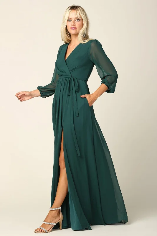 vintage elegance wedding dressesHunter Green 2XL Long Sleeve Mother of the Bride Chiffon Dress Sale