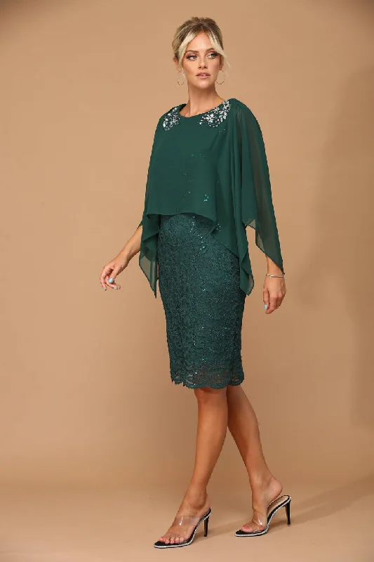 trendy wedding dressesHunter Green 3XL Short Mother of the Bride Cape Dress Sale