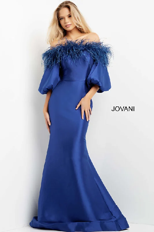 mother-of-the-bride wedding dressesJovani 08356 Mother of the Bride Feather Hemline 3/4 Sleeve Dress