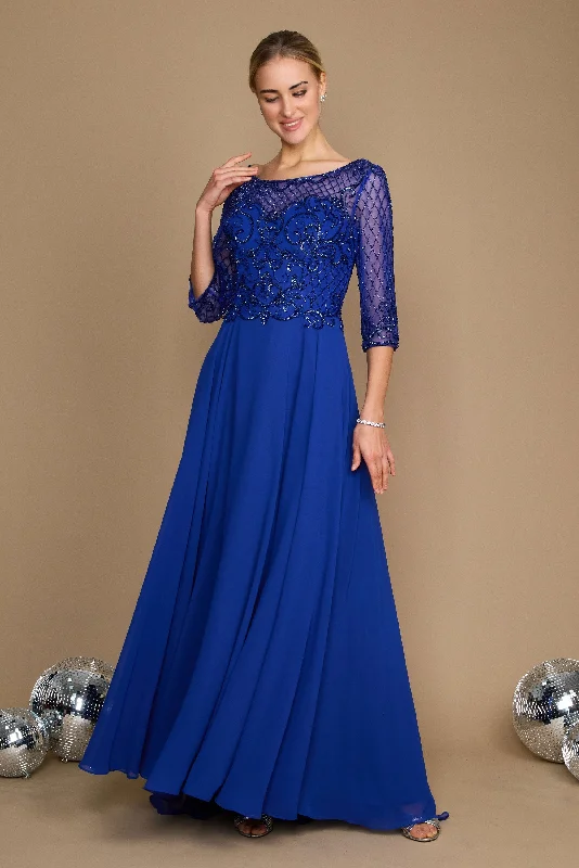 modern elegance wedding dressesDylan & Davids Long Sleeve Hand Beaded Mother of The Bride Dress Royal Blue