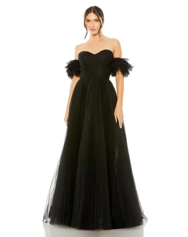 maxi dresses with high necklinesMac Duggal 20517 Long Off Shoulder Tulle A Line Dress