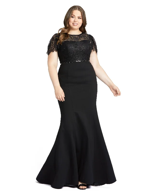 maxi dresses for active wear (with stretch fabric)Mac Duggal 48984 Fabulouss Long Plus Size Cap Sleeve Dress