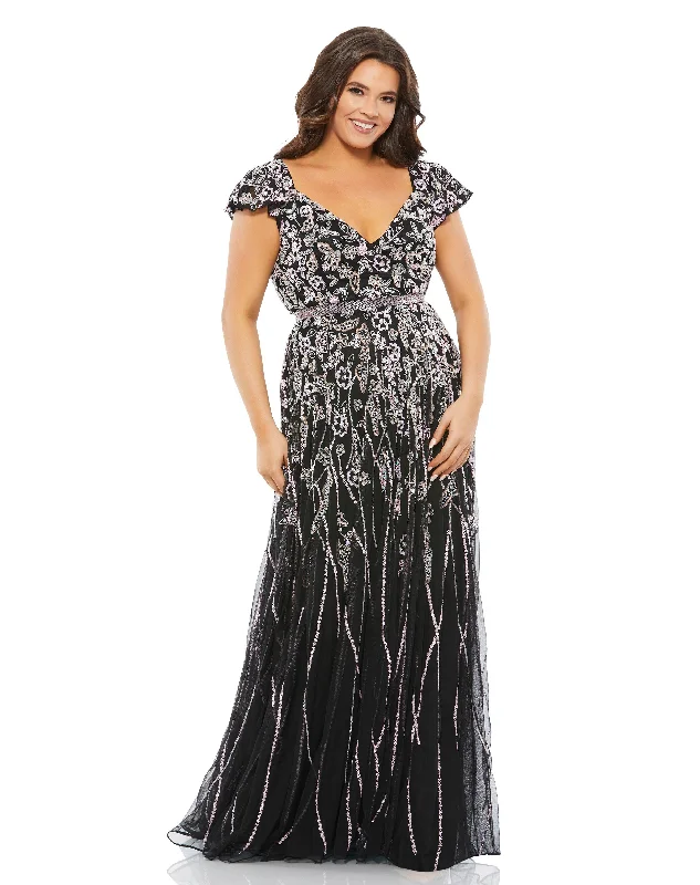 maxi dresses for layeringMac Duggal 5353 Fabulouss Long Cap Sleeve Plus Size Dress