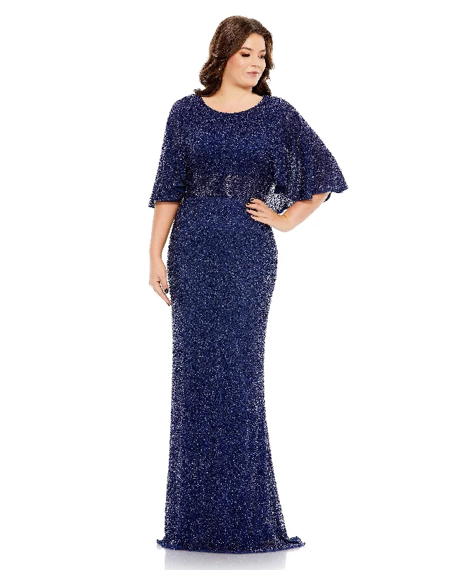 maxi dresses for music festivalsMac Duggal 5361 Fabulouss Plus Size Long Cape Sleeve Dress