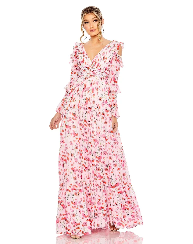 maxi dresses for black-tie eventsMac Duggal 55906 Long Formal Floral Print Dress