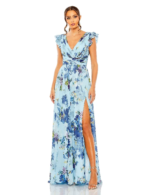 maxi dresses for cocktail partiesMac Duggal 56012 Long Formal Floral Chiffon Dress