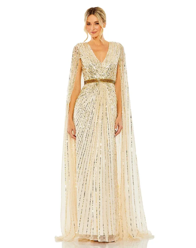 maxi dresses with keyhole backsMac Duggal 5803 Long Formal Cape Sleeve Dress