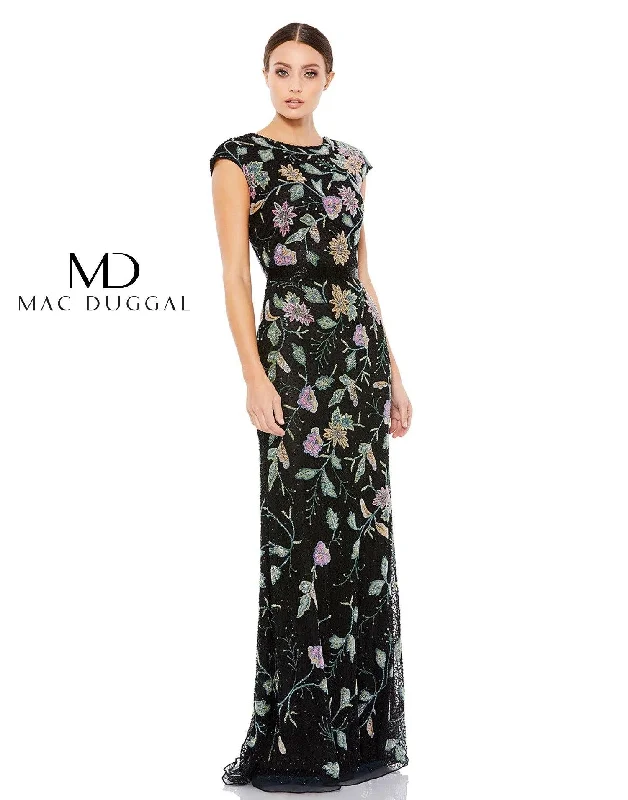 maxi dresses for partiesMac Duggal 5229 Long Formal Cap Sleeve Floral Dress