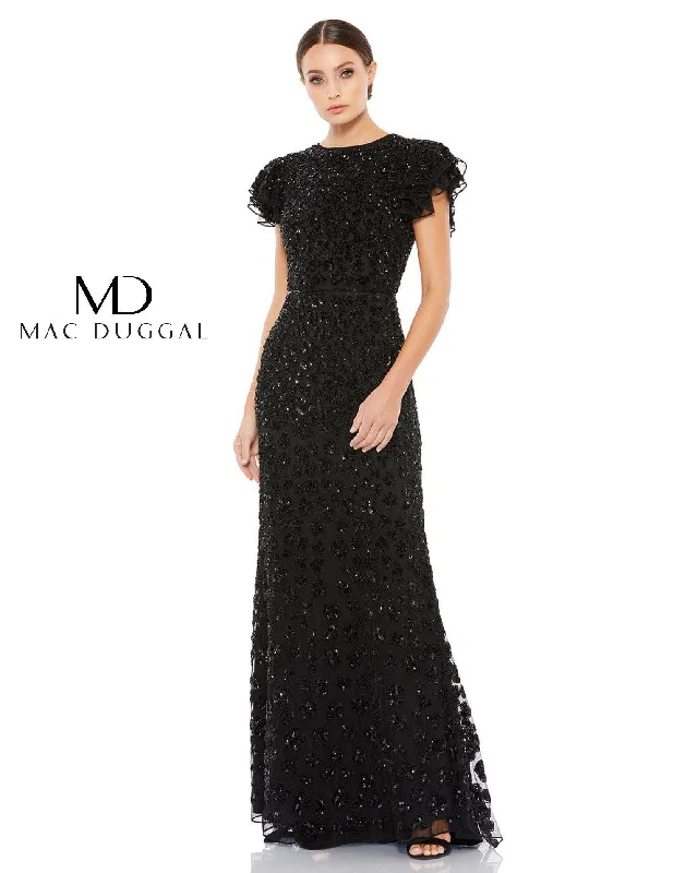 maxi dresses for tall womenMac Duggal 10748 Long Formal Ruffle Cap Sleeve Dress