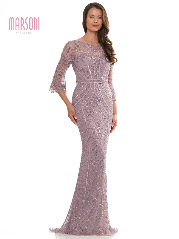 wedding dress with detachable sleevesMarsoni MV1263 Mother of the Bride Quarter Sleeve Beaded Mesh Dress