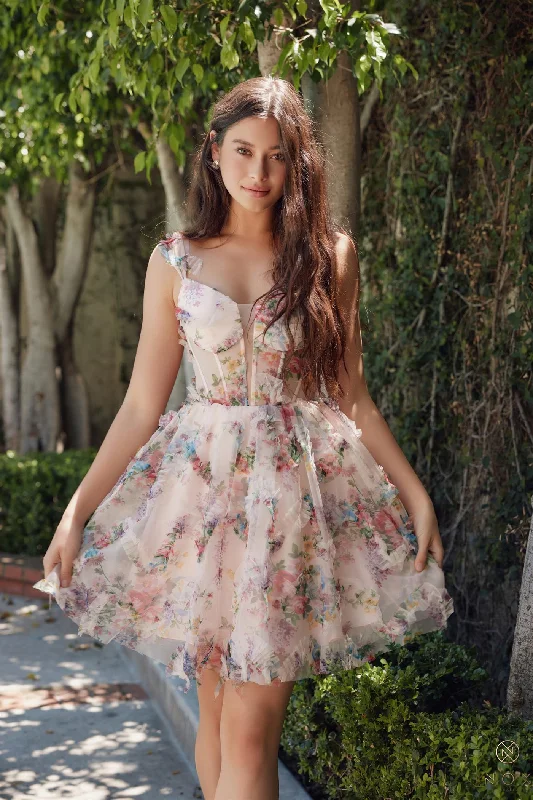 short party dressesNox Anabel S849 Short Floral Print Homecoming A Line Cocktail Dress