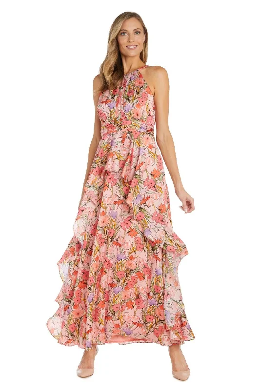 bohemian maxi dressesR&M Richards 1118P Long Halter Petite Floral Ruffle Dress