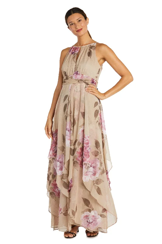 maxi dresses with lace overlaysR&M Richards 7908 Long Floral Print Dress