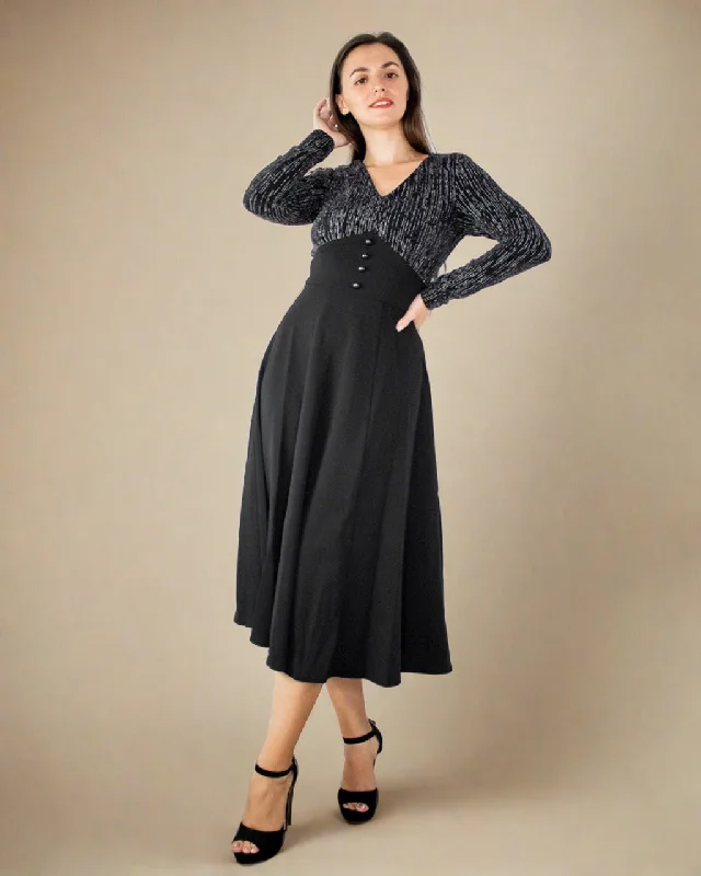 Flexible Long Sleeves Chiffon DressEsme Long Sleeve Sparkly Dress - Black Fit and Flare Dress