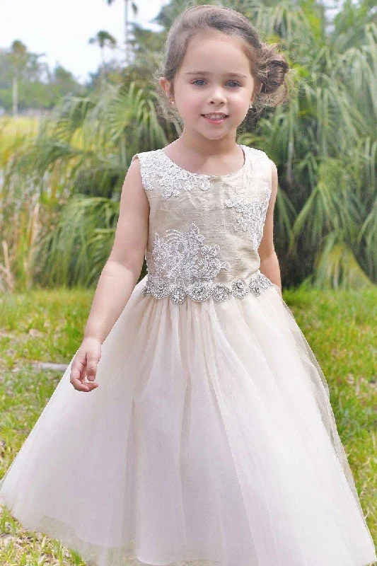 Flowery Long Sleeves Peplum DressLong Sleeveless Flower Girl Dress