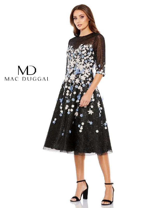 Fuzzy Long Sleeves Mother of the Bride DressMac Duggal 11161 Short Long Sleeve Floral Dress