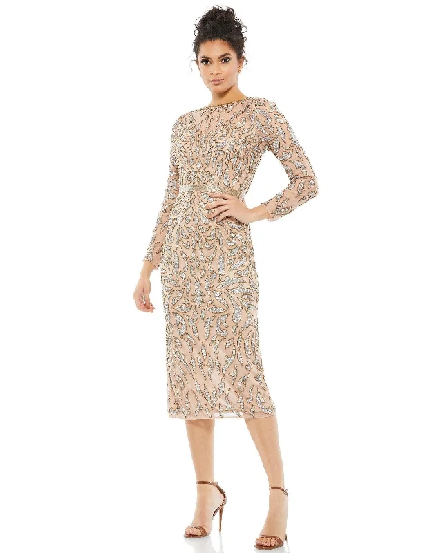 Full-Body Long Sleeves Jumpsuit DressMac Duggal Long Sleeve Beaded Cocktail Dress