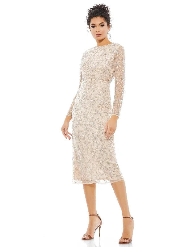 Fitted Silk Long Sleeves DressMac Duggal 10812 Long Sleeve Cocktail Dress