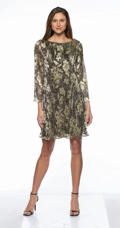 Flexible Long Sleeves Chiffon DressMarina  Long Sleeve Printed Metallic Short Dress