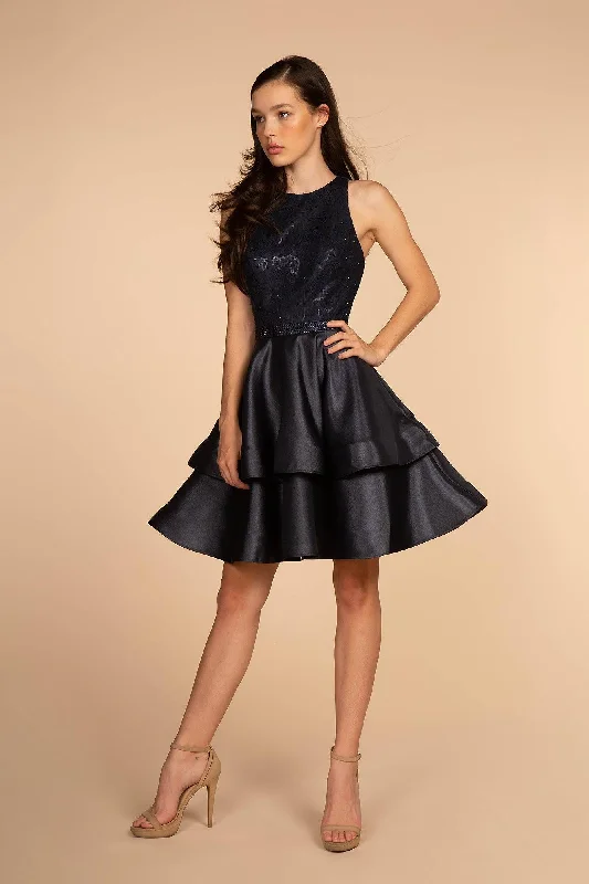 figure-flattering party dressesShort Homecoming Halter Satin Cocktail Dress