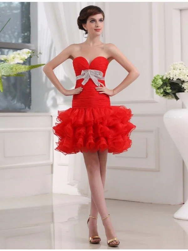 Sleeveless Dress MaxiA-Line/Princess Beading Sweetheart Sleeveless Short Organza Cocktail Dresses