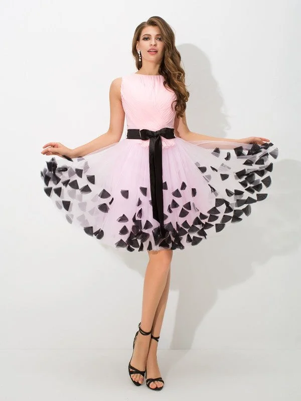 Sleeveless Dress With Off-The-ShoulderA-Line/Princess High Neck Bowknot Sleeveless Short Net Cocktail Dresses