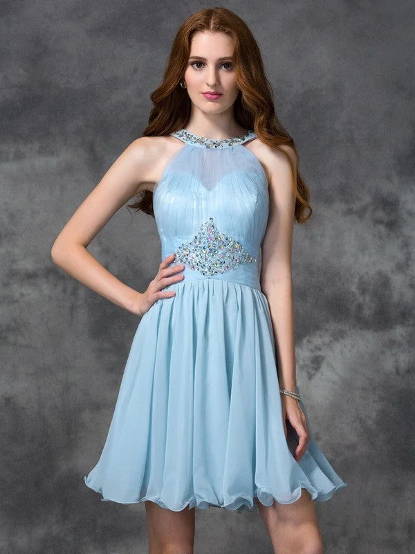 Sleeveless Dress HomecomingA-line/Princess Scoop Beading Sleeveless Short Chiffon Cocktail Dresses