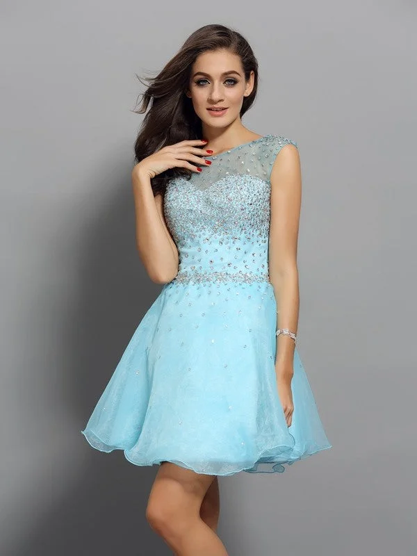 Sleeveless Dress With ButtonsA-Line/Princess Scoop Beading Sleeveless Short Organza Cocktail Dresses