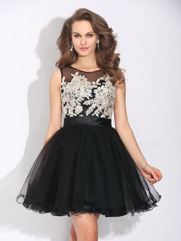 Sleeveless Dress With Sleeves (convertible)A-Line/Princess Scoop Ruffles Sleeveless Short Net Dresses