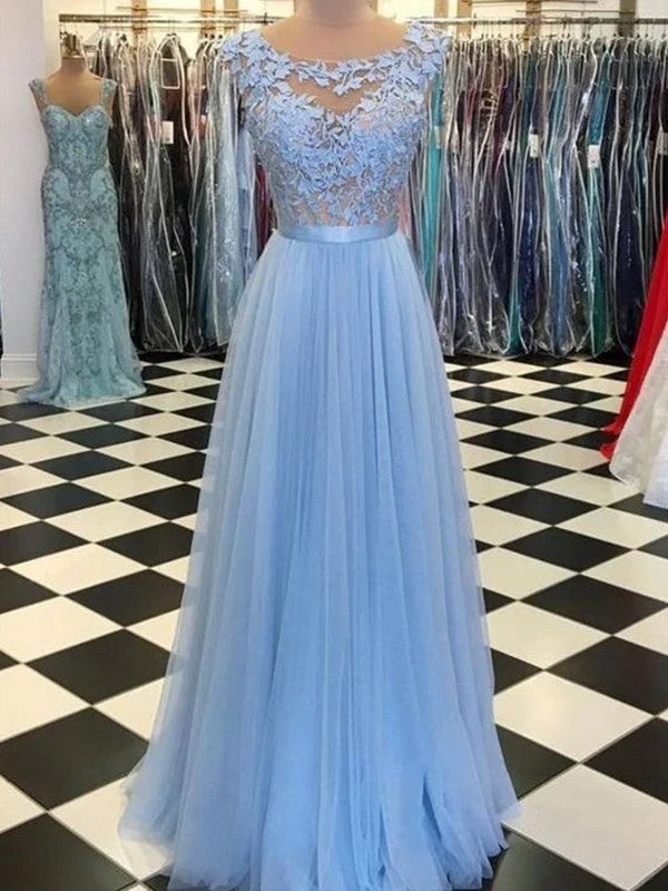 Sleeveless Dress With PatternsA-Line/Princess Scoop Sleeveless Floor-Length Applique Tulle Dresses