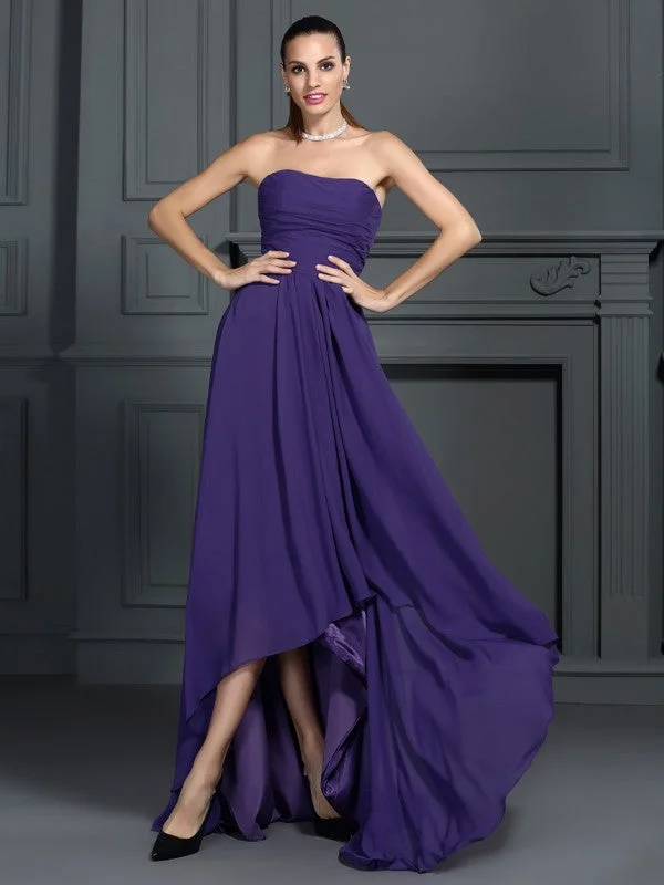 Sleeveless Dress PromA-Line/Princess Strapless Pleats Sleeveless High Low Chiffon Cocktail Dresses