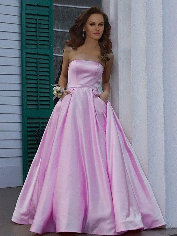 Sleeveless Dress MidiA-Line/Princess Strapless Sleeveless Floor-Length Ruffles Satin Dresses