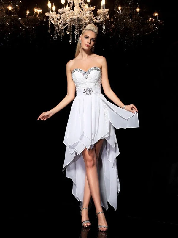 Sleeveless Dress With Button-Up BackA-Line/Princess Sweetheart Beading Sleeveless High Low Chiffon Cocktail Dresses