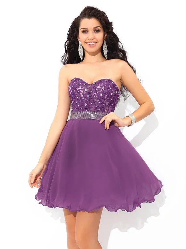 Sleeveless Dress With RufflesA-Line/Princess Sweetheart Beading Sleeveless Short Chiffon Cocktail Dresses