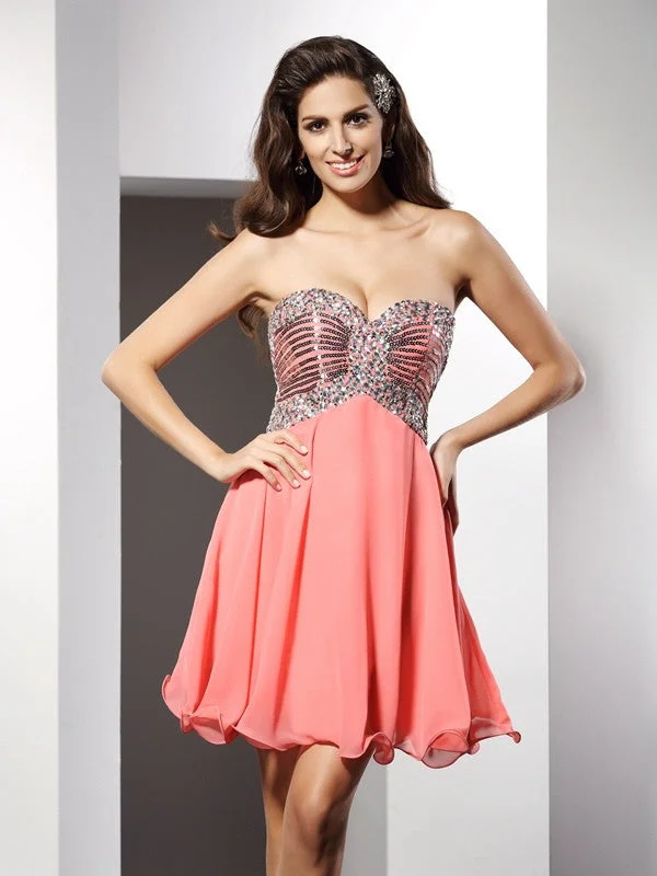 Sleeveless Dress BridesmaidA-Line/Princess Sweetheart Beading Sleeveless Short Chiffon Cocktail Dresses