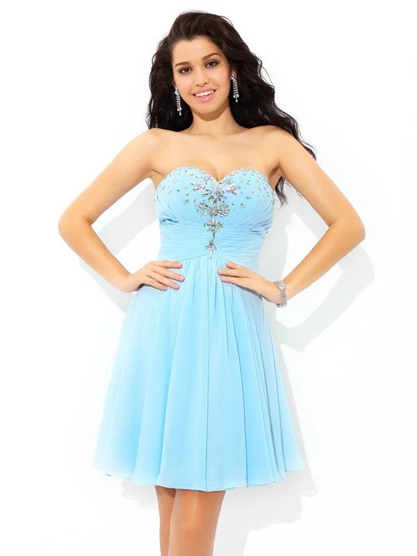 Sleeveless Dress FlaredA-Line/Princess Sweetheart Beading Sleeveless Short Chiffon Cocktail Dresses