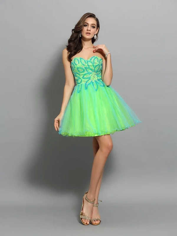 Sleeveless Dress For PartyA-Line/Princess Sweetheart Beading Sleeveless Short Net Cocktail Dresses