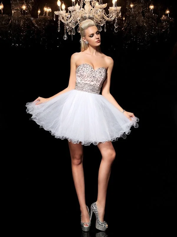 Sleeveless Dress In RayonA-Line/Princess Sweetheart Beading Sleeveless Short Net Cocktail Dresses