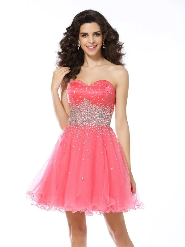 Sleeveless Dress With Geometric PrintsA-Line/Princess Sweetheart Beading Sleeveless Short Organza Cocktail Dresses