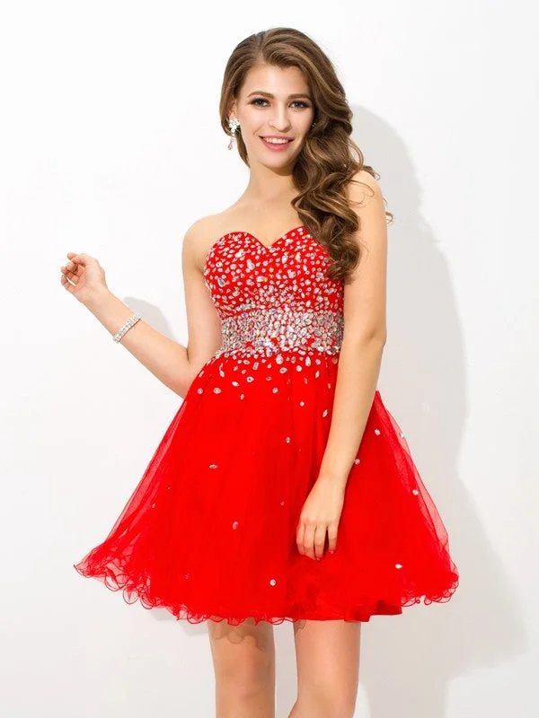 Sleeveless Dress With FrillsA-Line/Princess Sweetheart Beading Sleeveless Short Organza Cocktail Dresses