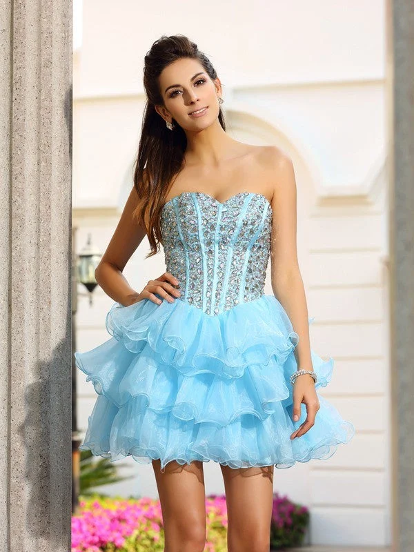 Sleeveless Dress FashionA-Line/Princess Sweetheart Beading Sleeveless Short Organza Cocktail Dresses