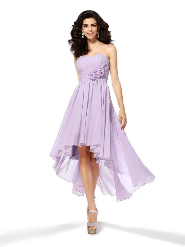 Sleeveless Dress ElegantA-Line/Princess Sweetheart Hand-Made Flower Sleeveless High Low Chiffon Cocktail Dresses