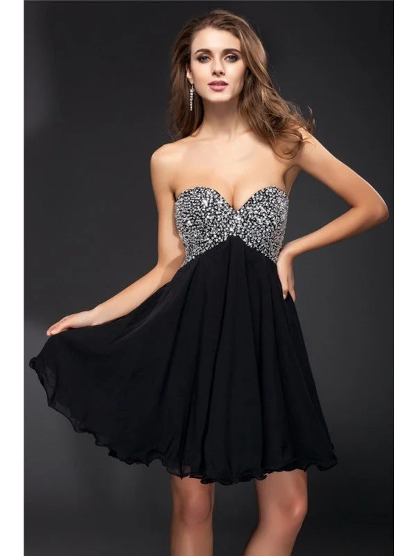 Sleeveless Dress FlaredA-Line/Princess Sweetheart Rhinestone Sleeveless Short Chiffon Cocktail Dresses