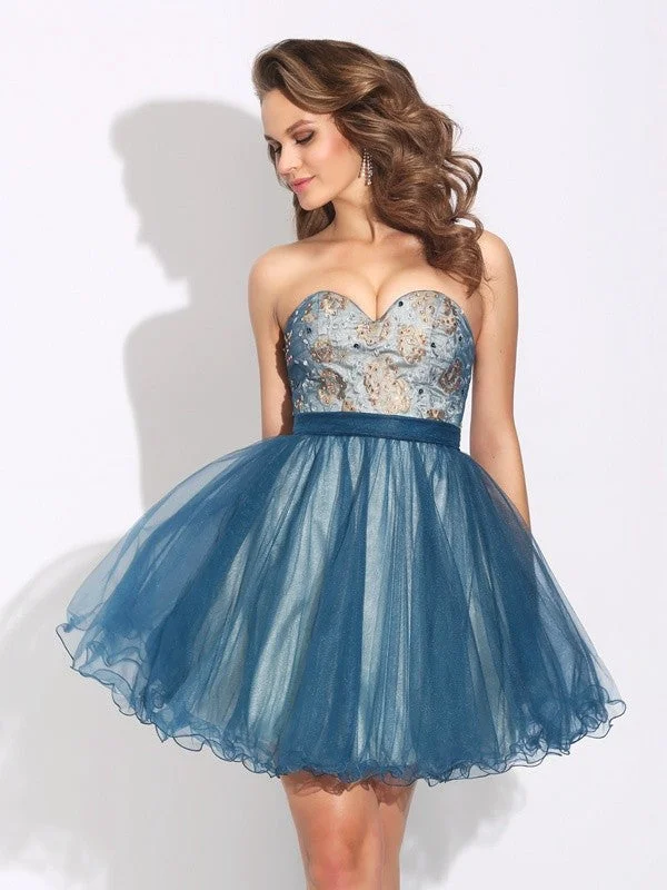 Sleeveless Dress CroppedA-Line/Princess Sweetheart Ruffles Sleeveless Short Net Dresses