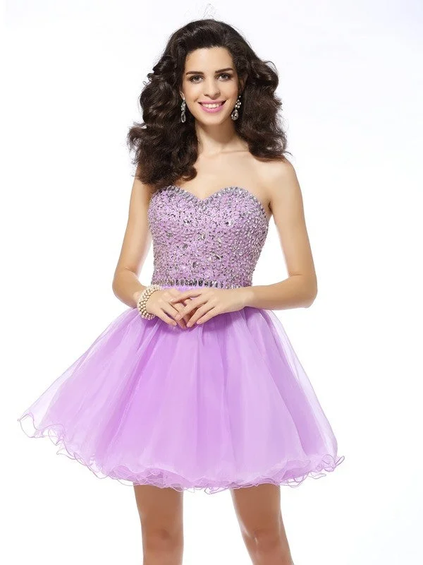 Sleeveless Dress In GeorgetteA-Line/Princess Sweetheart Ruffles Sleeveless Short Organza Cocktail Dresses