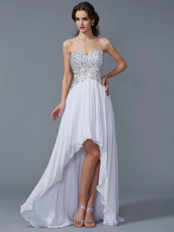 Sleeveless Dress BohemianA-Line/Princess Sweetheart Sleeveless Beading High Low Chiffon Dresses