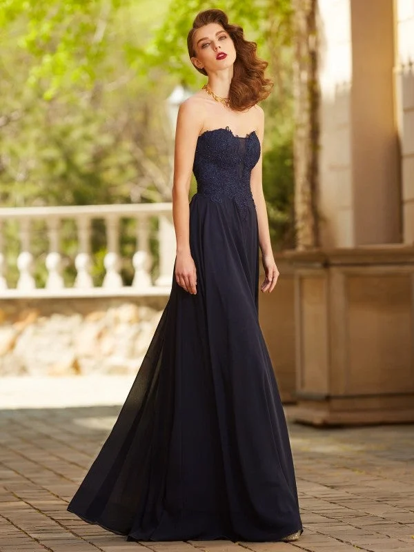 Sleeveless Dress FlaredA-Line/Princess Sweetheart Sleeveless Floor-Length Applique Chiffon Dresses