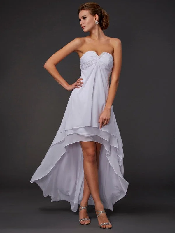 Sleeveless Dress In CrepeA-Line/Princess Sweetheart Sleeveless Ruffles High Low Chiffon Dresses